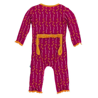 KicKee Pants Print Layette Classic Ruffle Coverall with Snaps - Rhododendron Worms