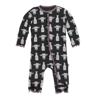KicKee Pants Print Layette Classic Ruffle Coverall with Snaps - Zebra Tuscan Cow