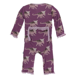 KicKee Pants Print Layette Classic Ruffle Coverall with Zipper - Amethyst Kosmoceratops