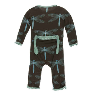 KicKee Pants Print Layette Classic Ruffle Coverall with Zipper - Giant Dragonfly