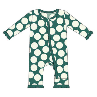 KicKee Pants Print Layette Classic Ruffle Coverall with Zipper - Ivy Mod Dot