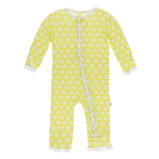 KicKee Pants Print Layette Classic Ruffle Coverall with Zipper - Lime Blossom Stellini