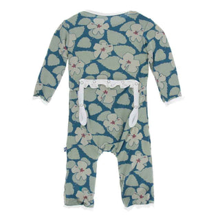 KicKee Pants Print Layette Classic Ruffle Coverall with Zipper - Oasis Hibiscus