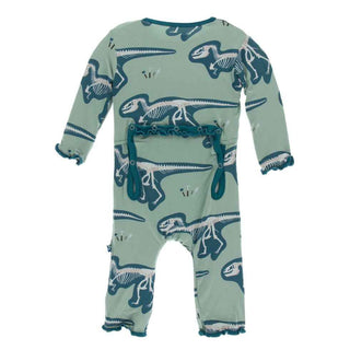 KicKee Pants Print Layette Classic Ruffle Coverall with Zipper - Shore T-Rex Dig