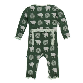 KicKee Pants Print Layette Classic Ruffle Coverall with Zipper - Topiary Tuscan Sheep