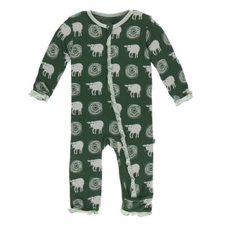 KicKee Pants Print Layette Classic Ruffle Coverall with Zipper - Topiary Tuscan Sheep
