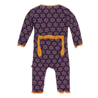 KicKee Pants Print Layette Classic Ruffle Coverall with Zipper - Wine Grapes Saffron