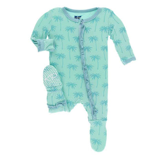 KicKee Pants Print Layette Classic Ruffle Footie with Zipper - Glass Palm Trees