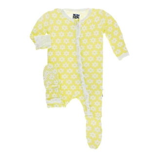 KicKee Pants Print Layette Classic Ruffle Footie with Zipper - Lime Blossom Stellini