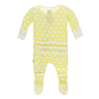 KicKee Pants Print Layette Classic Ruffle Footie with Zipper - Lime Blossom Stellini