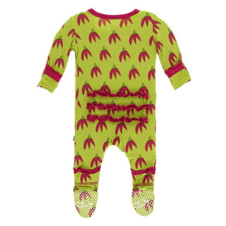 KicKee Pants Print Layette Classic Ruffle Footie with Zipper - Meadow Chili Peppers