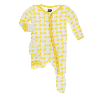 KicKee Pants Print Layette Classic Ruffle Footie with Zipper - Natural Farfalle