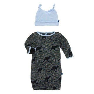 KicKee Pants Print Layette Gown and Double Knot Hat Set - Midnight Kangaroo