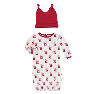 KicKee Pants Print Layette Gown and Double Knot Hat Set - Natural Gumball Machine