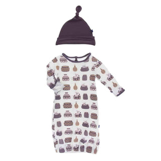KicKee Pants Print Layette Gown and Single Knot Hat Set - Natural Bush Baby