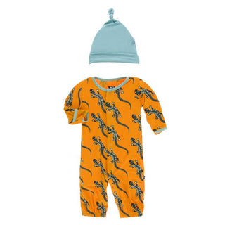 KicKee Pants Print Layette Gown Converter and Knot Hat Set - Apricot Bead Lizard