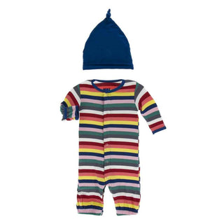 KicKee Pants Print Layette Gown Converter and Knot Hat Set - Bright London Stripe