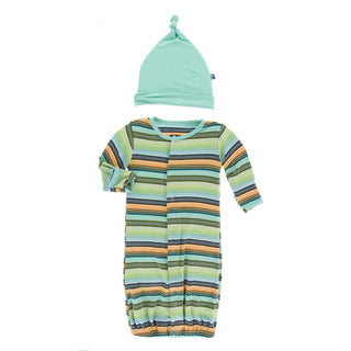 KicKee Pants Print Layette Gown Converter and Knot Hat Set - Cancun Glass Stripe