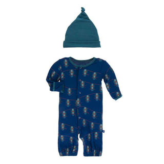 KicKee Pants Print Layette Gown Converter and Knot Hat Set - Navy Lantern Festival