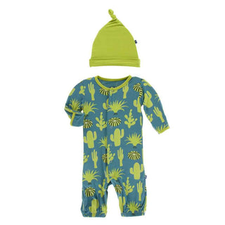 KicKee Pants Print Layette Gown Converter and Knot Hat Set - Seagrass Cactus