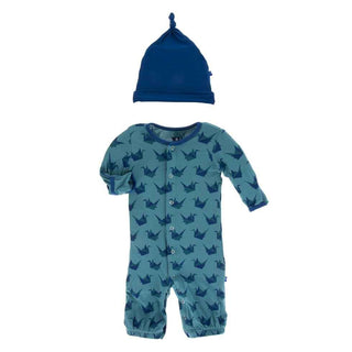 KicKee Pants Print Layette Gown Converter and Knot Hat Set - Seagrass Origami Crane