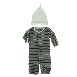 KicKee Pants Print Layette Gown Converter and Knot Hat Set - Succulent Kenya Stripe