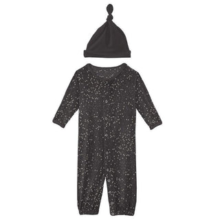 KicKee Pants Print Layette Gown Converter and Single Knot Hat Set - Midnight Constellations