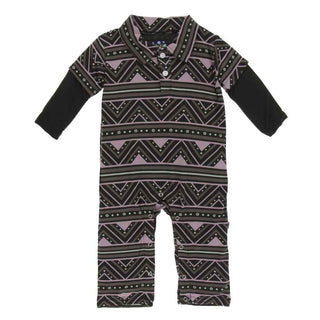 KicKee Pants Print Long Sleeve Double Layer Polo Romper - African Pattern