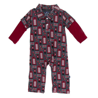 KicKee Pants Print Long Sleeve Double Layer Polo Romper - Life About Town