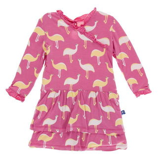 KicKee Pants Print Long Sleeve Drop Waist Dress, Flamingo Emu