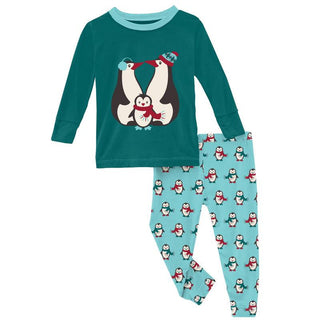 KicKee Pants Print Long Sleeve Graphic Tee Pajama Set - Iceberg Penguins WCA22