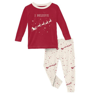 KicKee Pants Print Long Sleeve Graphic Tee Pajama Set - Natural Flying Santa WCA22