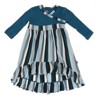 KicKee Pants Print Long Sleeve HiLo Maxi Dress - Meteorology Stripe