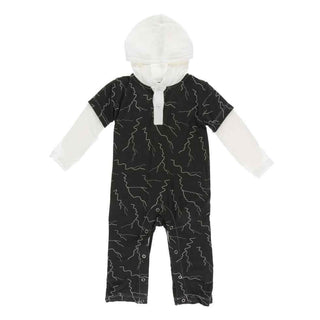 KicKee Pants Print Long Sleeve Hoodie Romper - Zebra Lightning