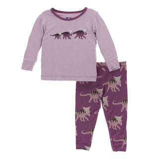 KicKee Pants Print Long Sleeve Pajama Set - Amethyst Kosmoceratops Family