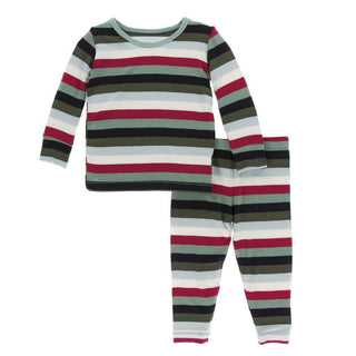 KicKee Pants Print Long Sleeve Pajama Set - Christmas Multi Stripe