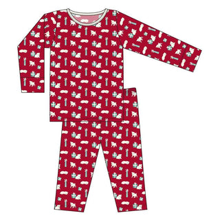 KicKee Pants Print Long Sleeve Pajama Set - Crimson Puppies and Presents
