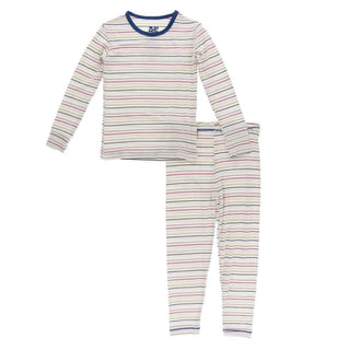 KicKee Pants Print Long Sleeve Pajama Set - Everyday Heroes Multi Stripe