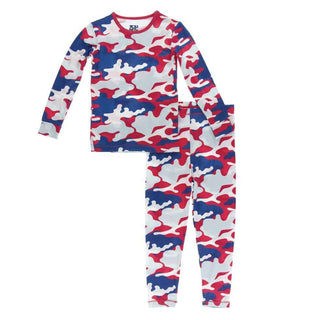 KicKee Pants Print Long Sleeve Pajama Set - Flag Red Military