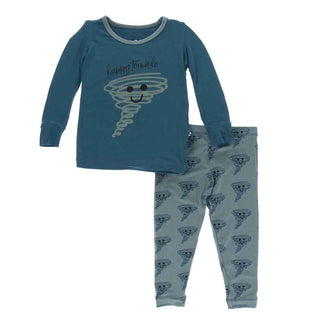KicKee Pants Print Long Sleeve Pajama Set - Heritage Blue Happy Tornado