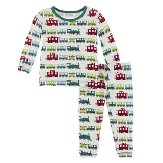 KicKee Pants Print Long Sleeve Pajama Set - Natural Toy Train