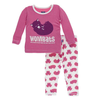KicKee Pants Print Long Sleeve Pajama Set, Natural Wombat