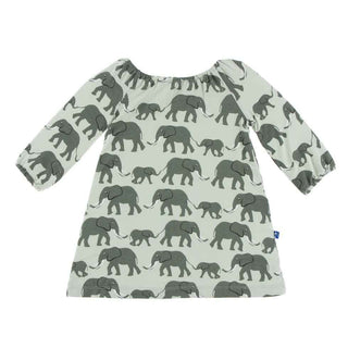 KicKee Pants Print Long Sleeve Peasant Dress, Aloe Elephants