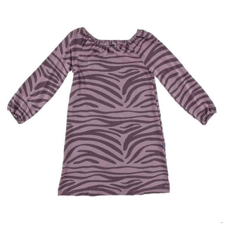 Print Bamboo Long Sleeve Peasant Dress, Elderberry Zebra Print Baby & Toddler Dresses
