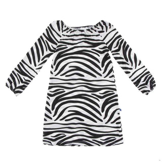 KicKee Pants Print Long Sleeve Peasant Dress, Natural Zebra Print