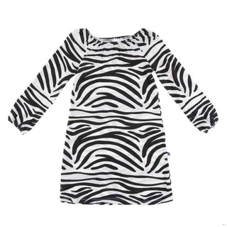 Print Bamboo Long Sleeve Peasant Dress, Natural Zebra Print Baby & Toddler Dresses