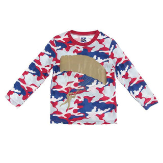 KicKee Pants Print Long Sleeve Piece Print Easy Fit Crew Neck Tee - Flag Red Military Paratrooper