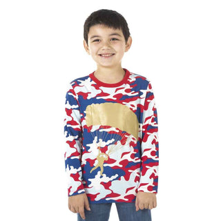 KicKee Pants Print Long Sleeve Piece Print Easy Fit Crew Neck Tee - Flag Red Military Paratrooper