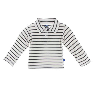KicKee Pants Print Long Sleeve Polo Shirt, Neutral Parisian Stripe