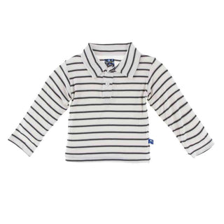 Print Bamboo Long Sleeve Polo Shirt, Neutral Parisian Stripe Baby & Toddler Tops
